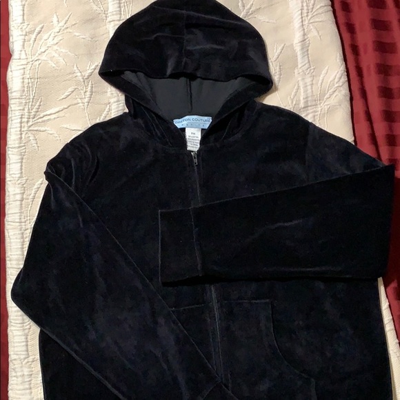 Cotton Couture Pants - 2 pc Black Velour Sweatpants & Sweater Hoodie